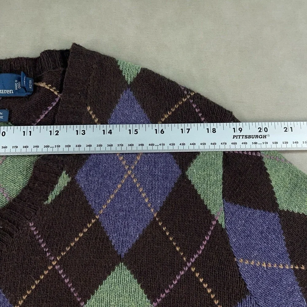 Polo‎ Ralph Lauren Sweater Mens XL Brown Green Argyle Diamond Cotton Cashmere